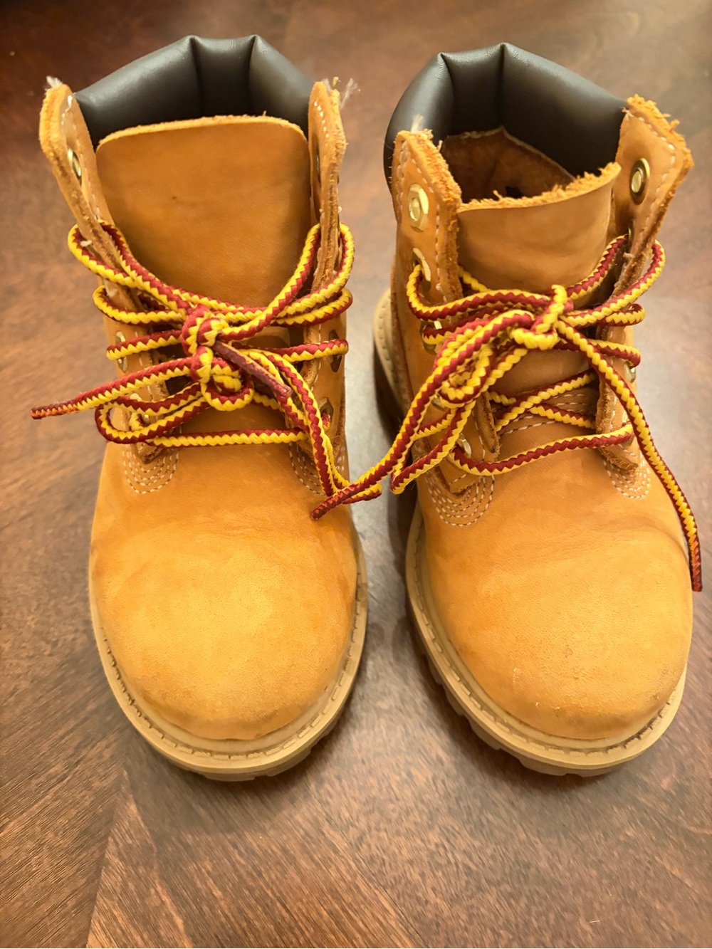 Timberland Tan Kids' Work Boots with Red and Yellow Laces